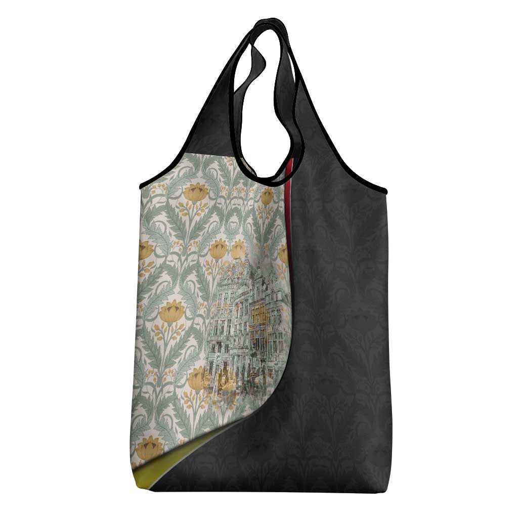Belgium Grocery Bag with Grand Place Brussels Art Nouveau Floral Spirit