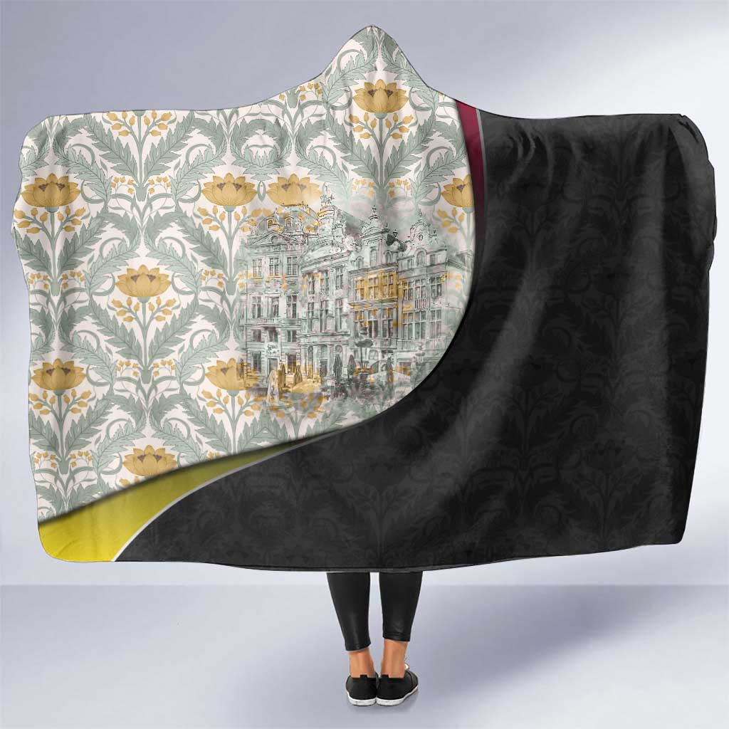 Belgium Hooded Blanket with Grand Place Brussels Art Nouveau Floral Spirit