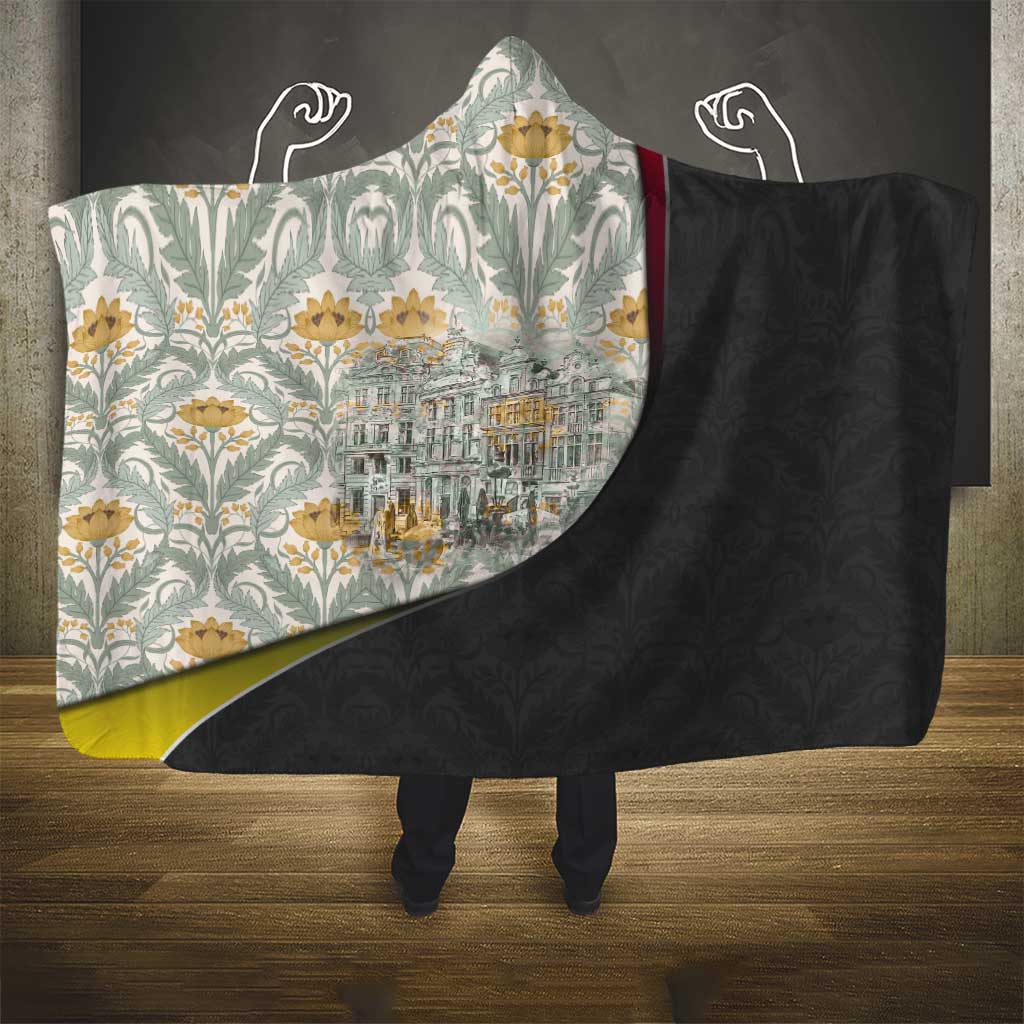 Belgium Hooded Blanket with Grand Place Brussels Art Nouveau Floral Spirit