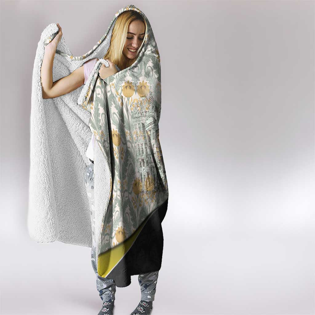 Belgium Hooded Blanket with Grand Place Brussels Art Nouveau Floral Spirit