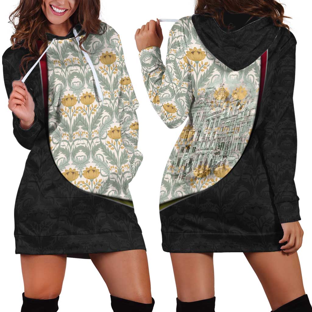 Belgium Hoodie Dress with Grand Place Brussels Art Nouveau Floral Spirit
