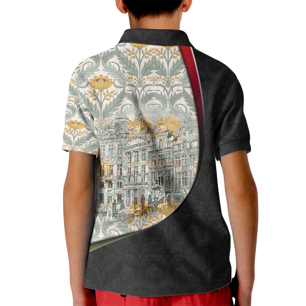 Belgium Kid Polo Shirt with Grand Place Brussels Art Nouveau Floral Spirit