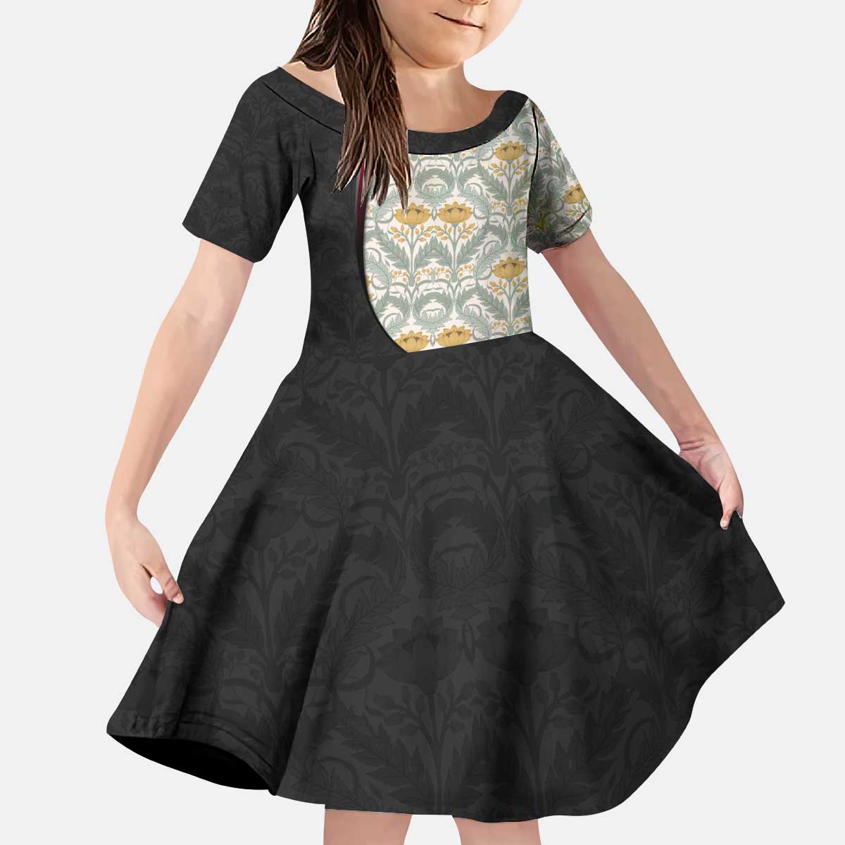 Belgium Kid Short Sleeve Dress with Grand Place Brussels Art Nouveau Floral Spirit
