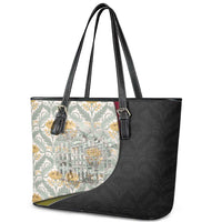 Belgium Leather Tote Bag with Grand Place Brussels Art Nouveau Floral Spirit