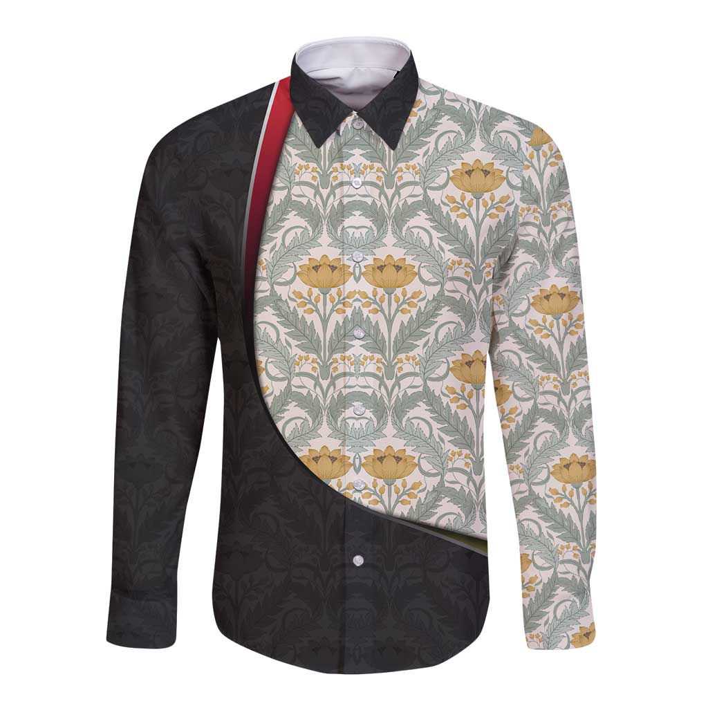 Belgium Long Sleeve Button Shirt with Grand Place Brussels Art Nouveau Floral Spirit