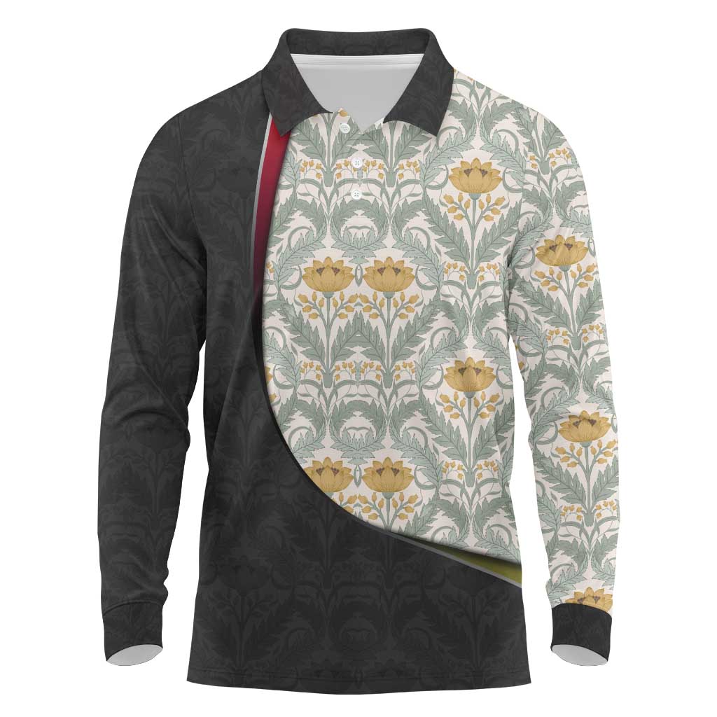 Belgium Long Sleeve Polo Shirt with Grand Place Brussels Art Nouveau Floral Spirit