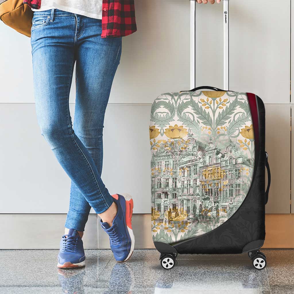Belgium Luggage Cover with Grand Place Brussels Art Nouveau Floral Spirit