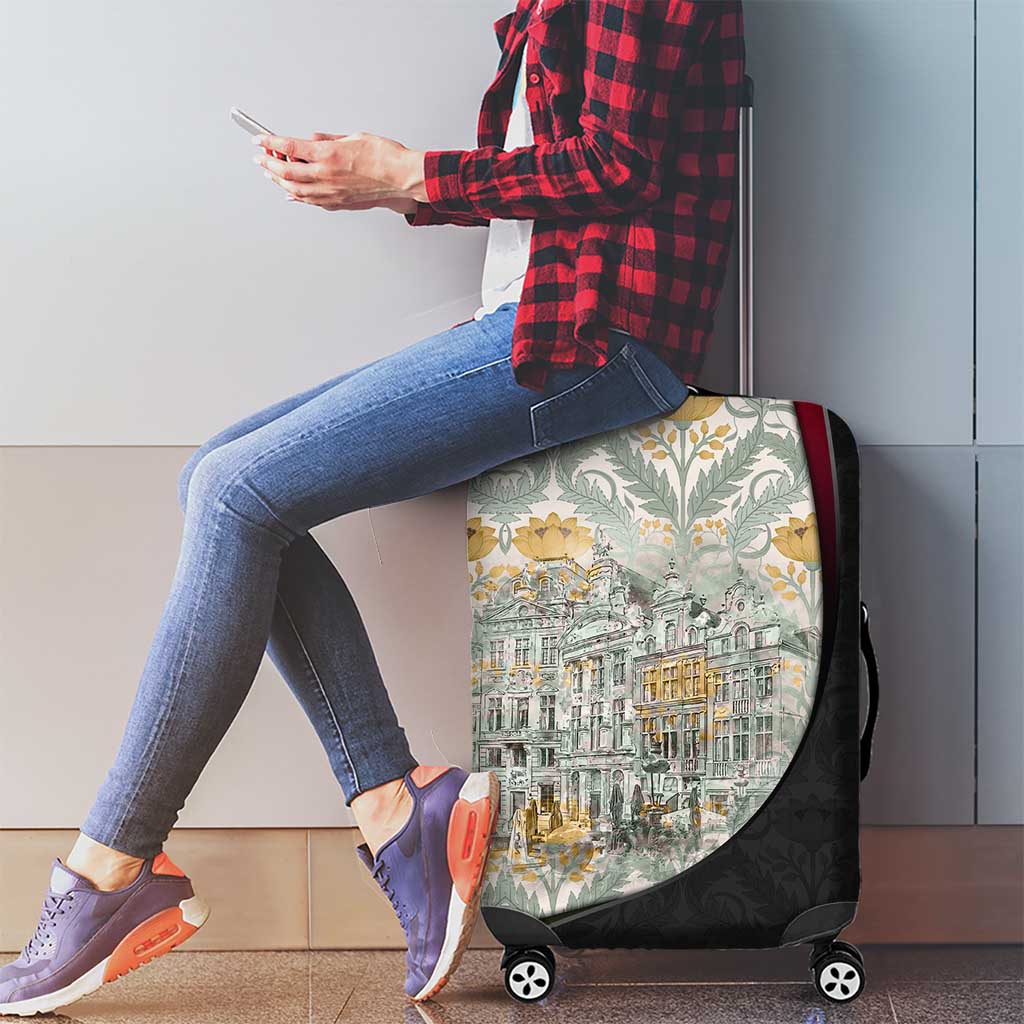 Belgium Luggage Cover with Grand Place Brussels Art Nouveau Floral Spirit