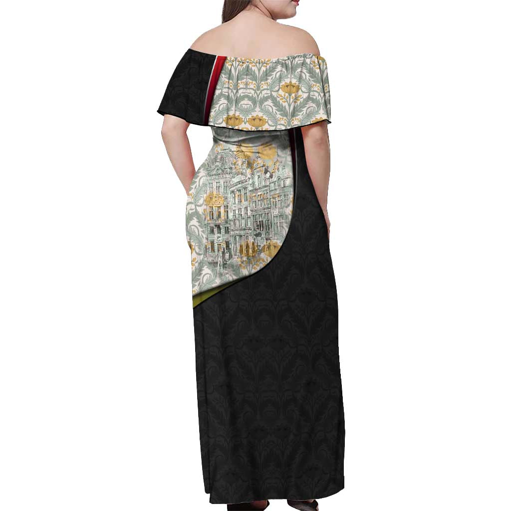 Belgium Off Shoulder Maxi Dress with Grand Place Brussels Art Nouveau Floral Spirit