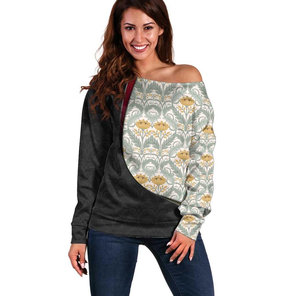 Belgium Off Shoulder Sweater with Grand Place Brussels Art Nouveau Floral Spirit