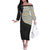 Belgium Off The Shoulder Long Sleeve Dress with Grand Place Brussels Art Nouveau Floral Spirit