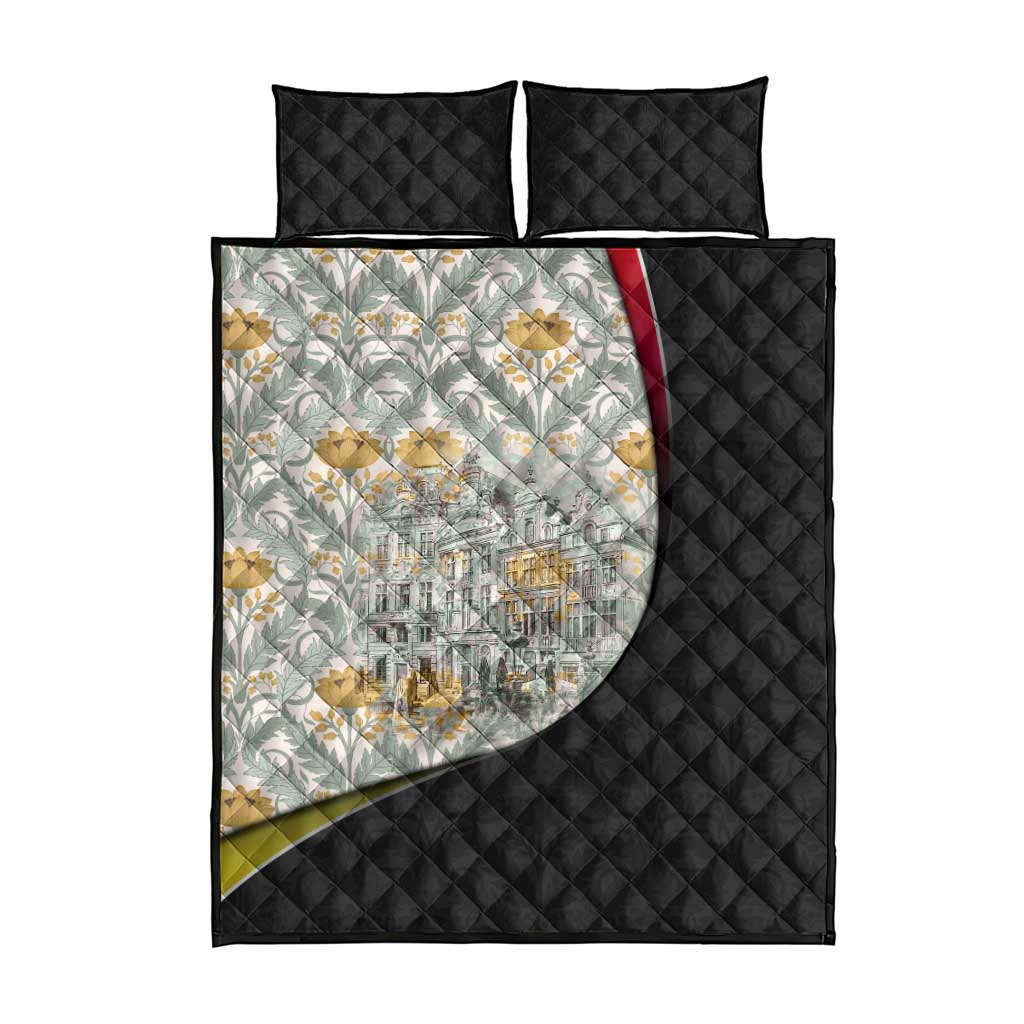Belgium Quilt Bed Set with Grand Place Brussels Art Nouveau Floral Spirit