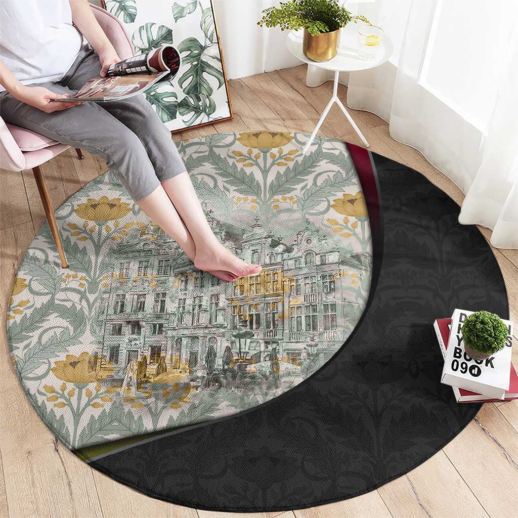 Belgium Round Carpet with Grand Place Brussels Art Nouveau Floral Spirit