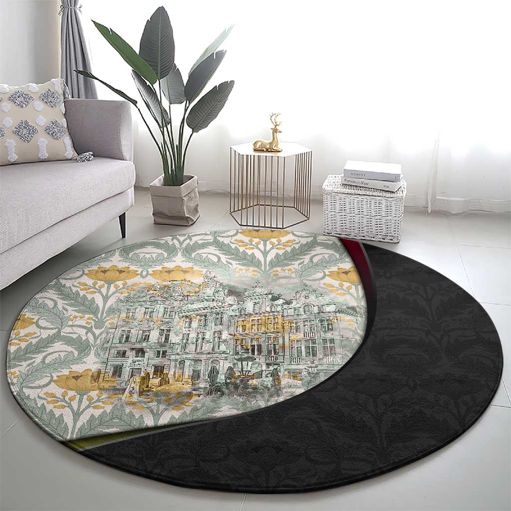 Belgium Round Carpet with Grand Place Brussels Art Nouveau Floral Spirit