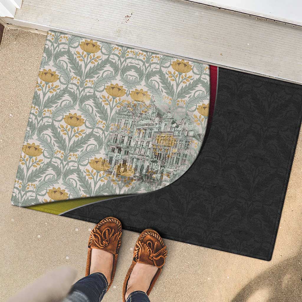 Belgium Rubber Doormat with Grand Place Brussels Art Nouveau Floral Spirit