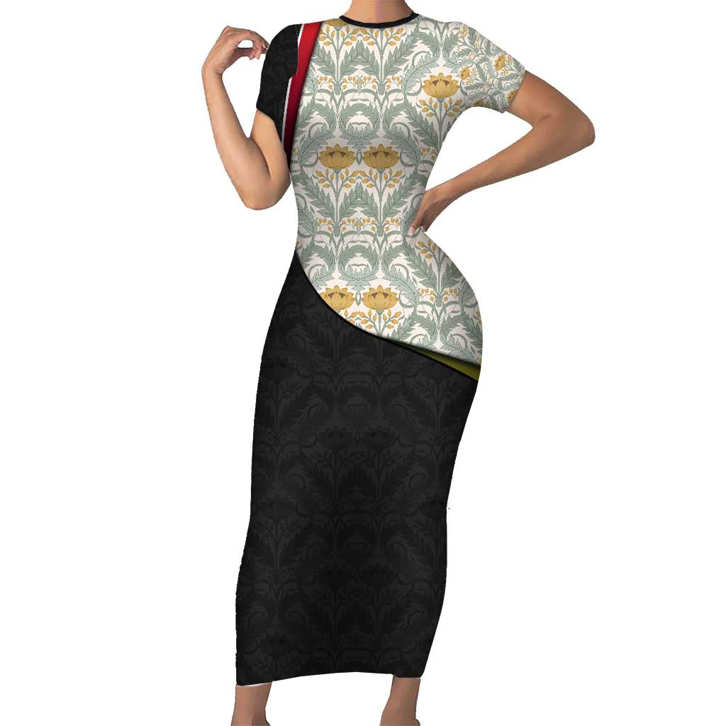 Belgium Short Sleeve Bodycon Dress with Grand Place Brussels Art Nouveau Floral Spirit