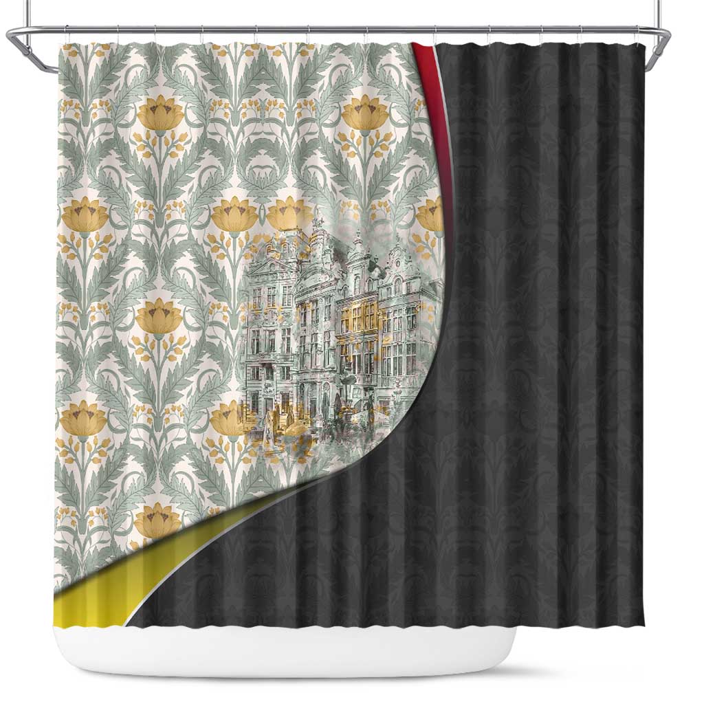 Belgium Shower Curtain with Grand Place Brussels Art Nouveau Floral Spirit