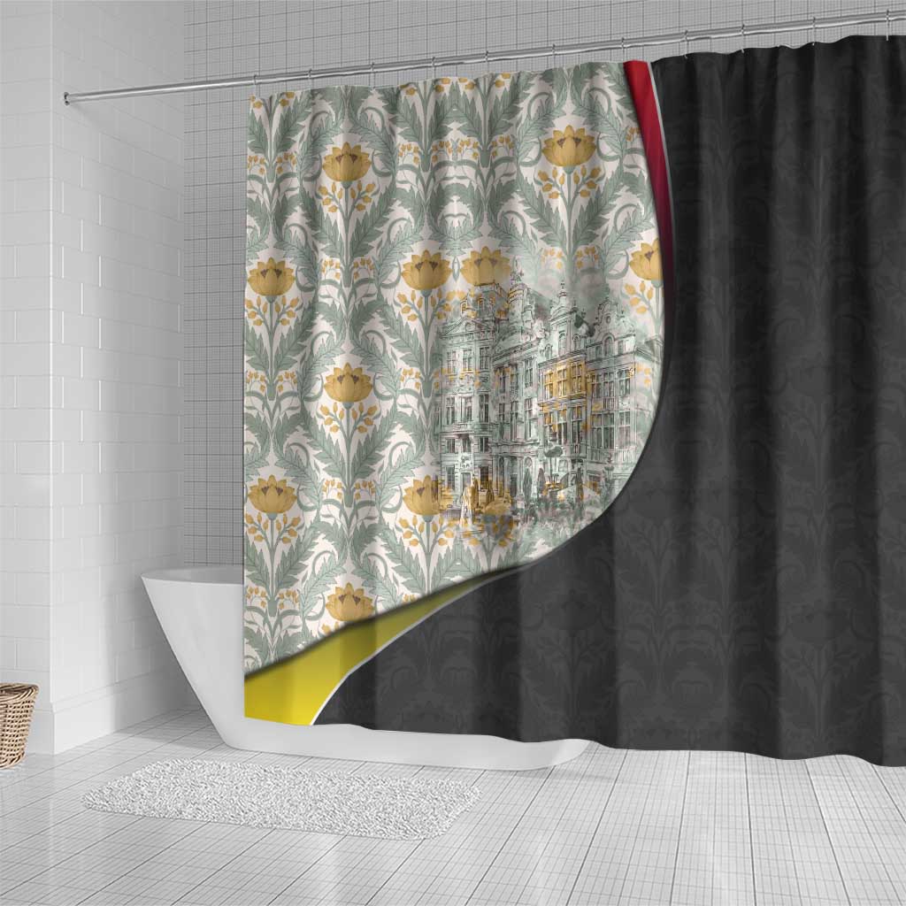 Belgium Shower Curtain with Grand Place Brussels Art Nouveau Floral Spirit