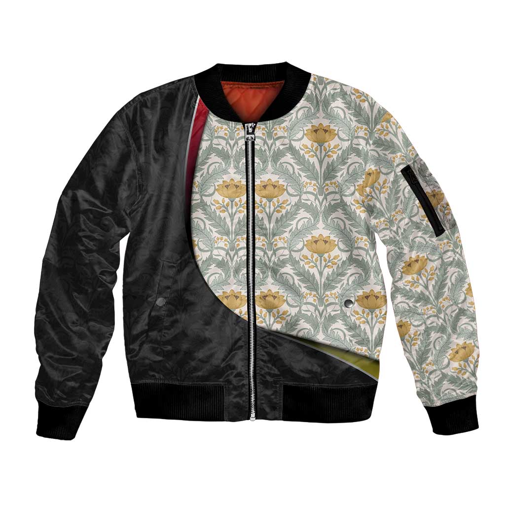 Belgium Sleeve Zip Bomber Jacket with Grand Place Brussels Art Nouveau Floral Spirit