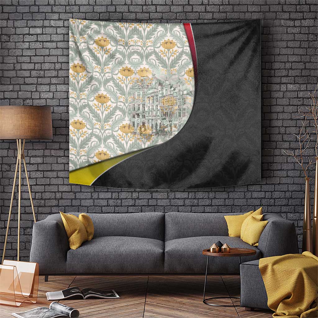 Belgium Tapestry with Grand Place Brussels Art Nouveau Floral Spirit