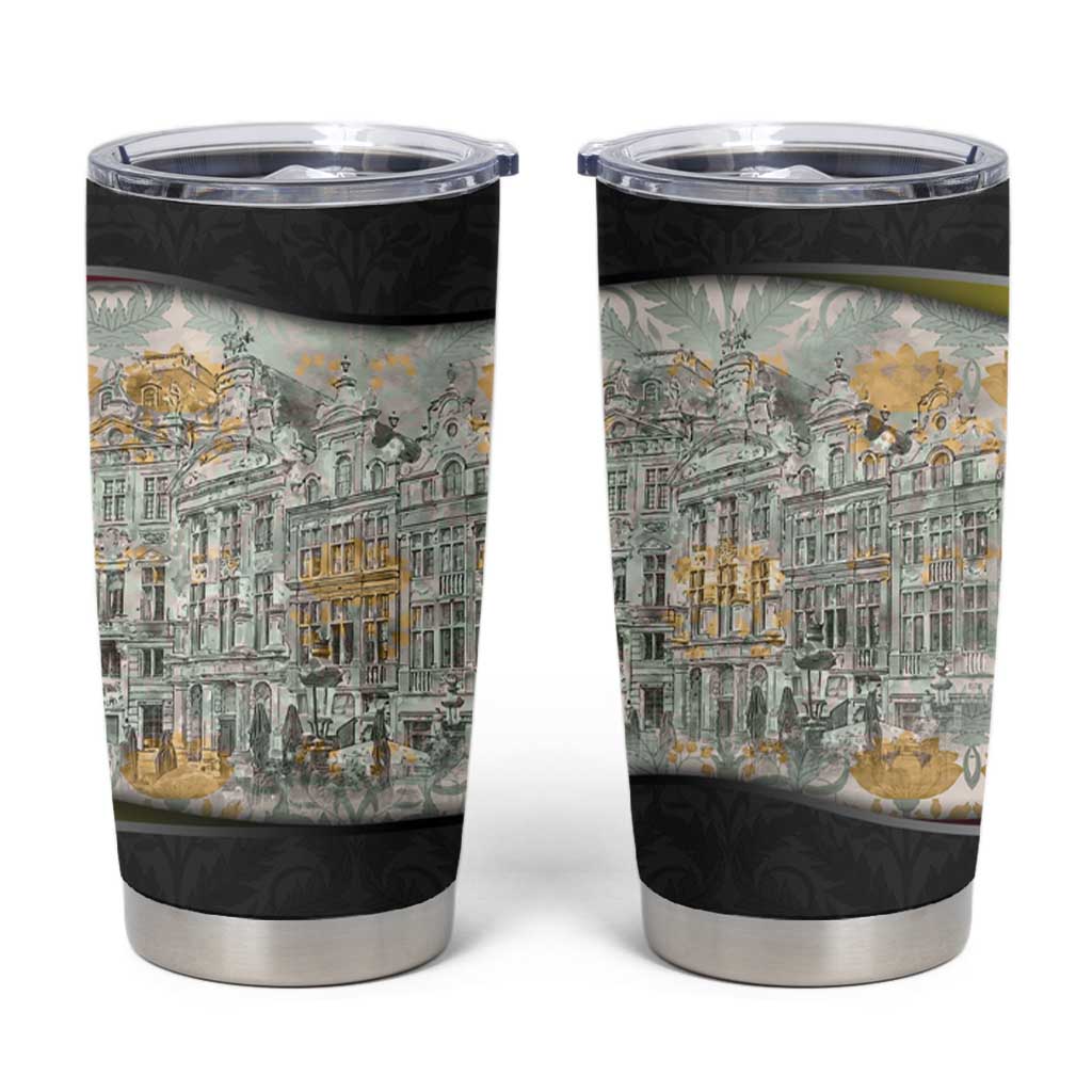 Belgium Tumbler Cup with Grand Place Brussels Art Nouveau Floral Spirit