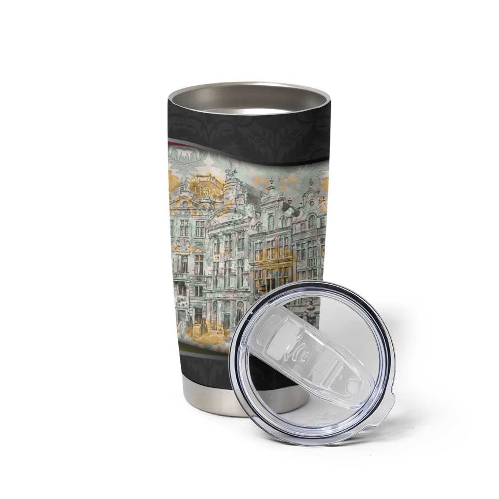 Belgium Tumbler Cup with Grand Place Brussels Art Nouveau Floral Spirit