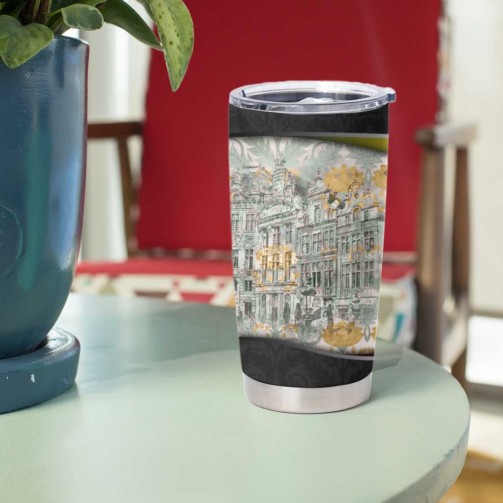 Belgium Tumbler Cup with Grand Place Brussels Art Nouveau Floral Spirit