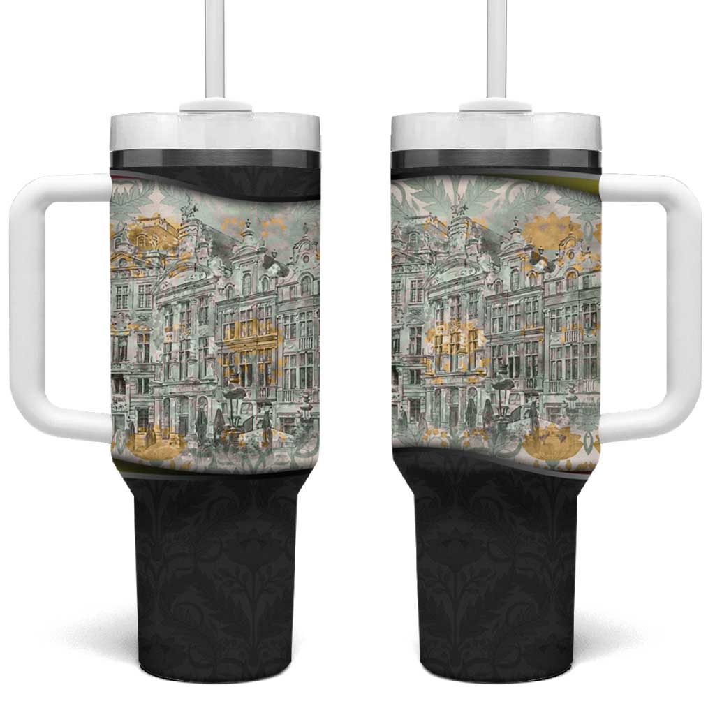 Belgium Tumbler With Handle with Grand Place Brussels Art Nouveau Floral Spirit