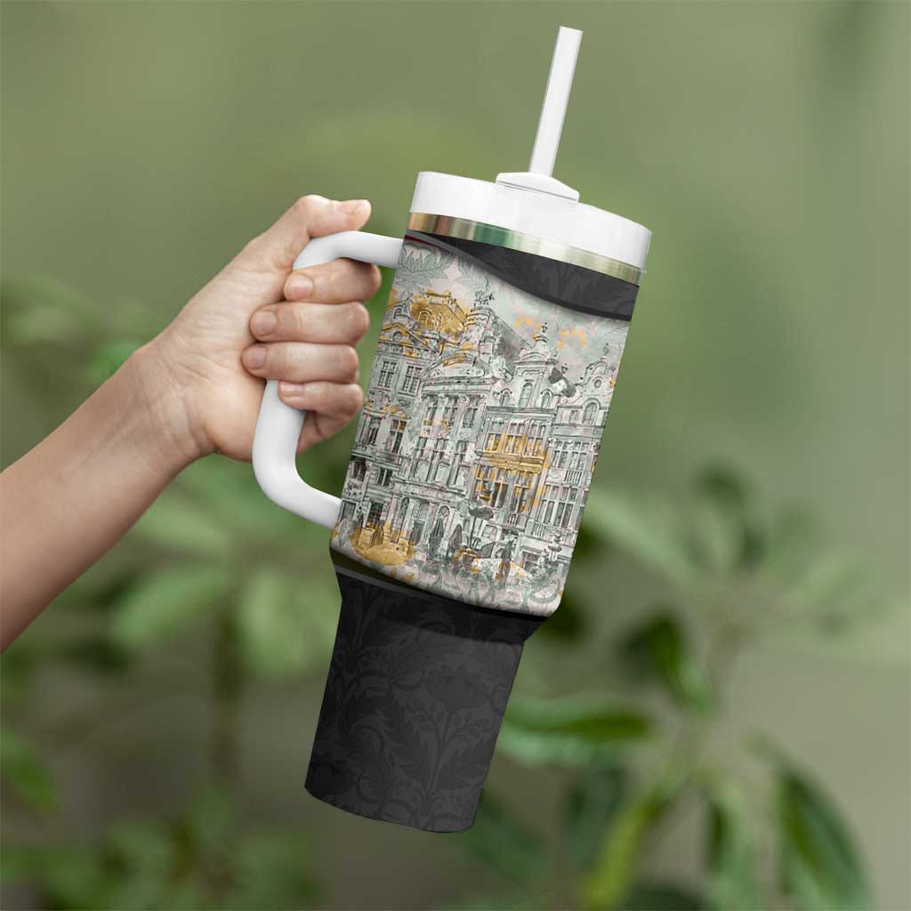 Belgium Tumbler With Handle with Grand Place Brussels Art Nouveau Floral Spirit