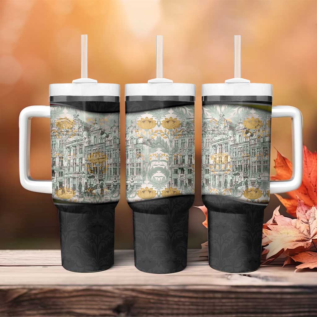 Belgium Tumbler With Handle with Grand Place Brussels Art Nouveau Floral Spirit