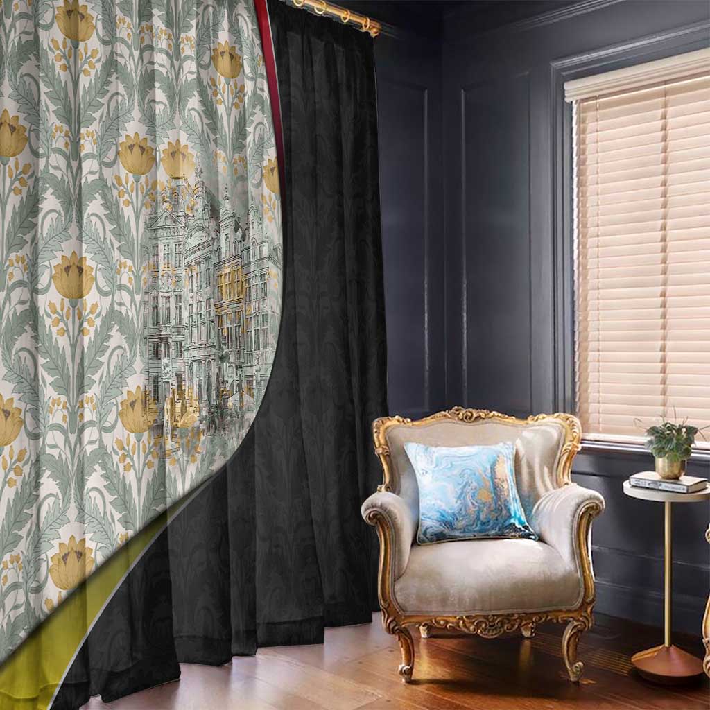 Belgium Window Curtain with Grand Place Brussels Art Nouveau Floral Spirit