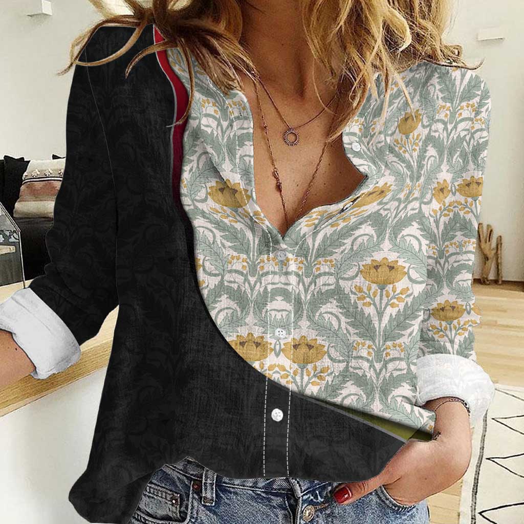 Belgium Women Casual Shirt with Grand Place Brussels Art Nouveau Floral Spirit