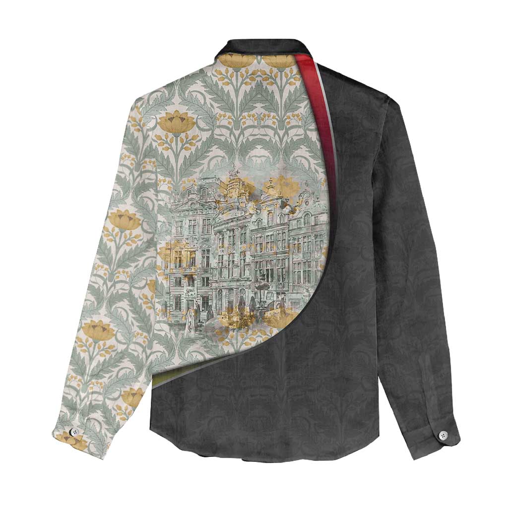 Belgium Women Casual Shirt with Grand Place Brussels Art Nouveau Floral Spirit