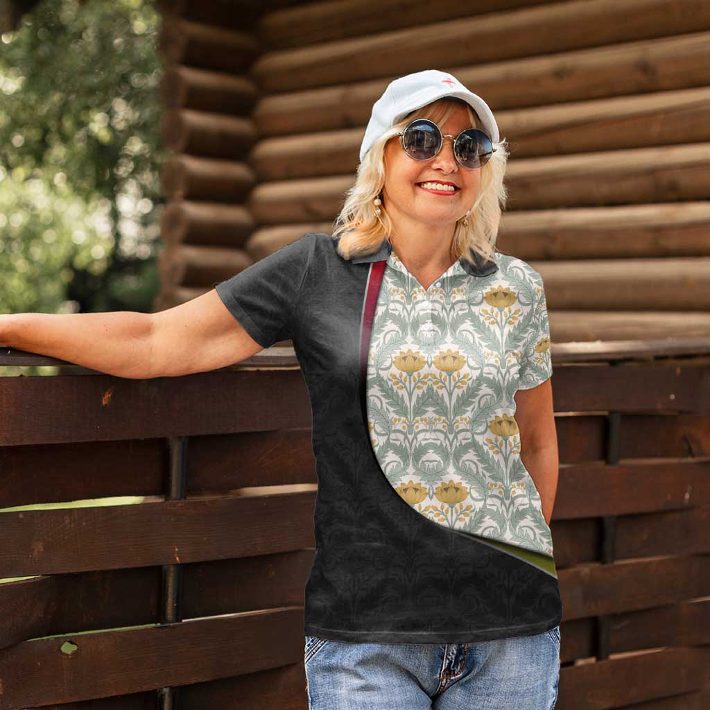 Belgium Women Polo Shirt with Grand Place Brussels Art Nouveau Floral Spirit