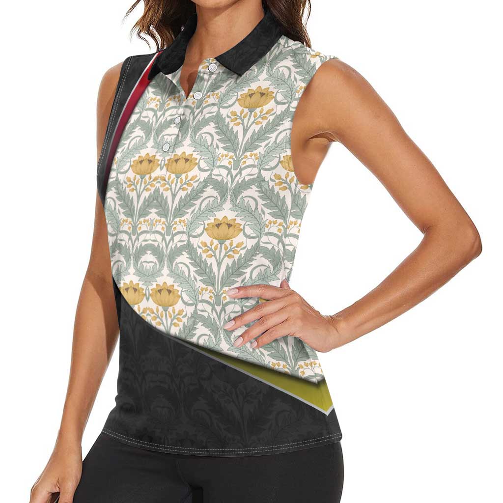 Belgium Women Sleeveless Polo Shirt with Grand Place Brussels Art Nouveau Floral Spirit