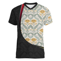 Belgium Women V-Neck T-Shirt with Grand Place Brussels Art Nouveau Floral Spirit