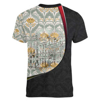Belgium Women V-Neck T-Shirt with Grand Place Brussels Art Nouveau Floral Spirit