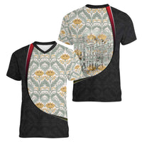 Belgium Women V-Neck T-Shirt with Grand Place Brussels Art Nouveau Floral Spirit