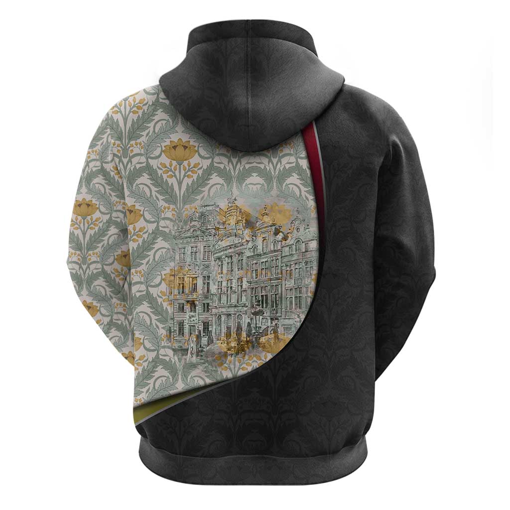 Belgium Zip Hoodie with Grand Place Brussels Art Nouveau Floral Spirit