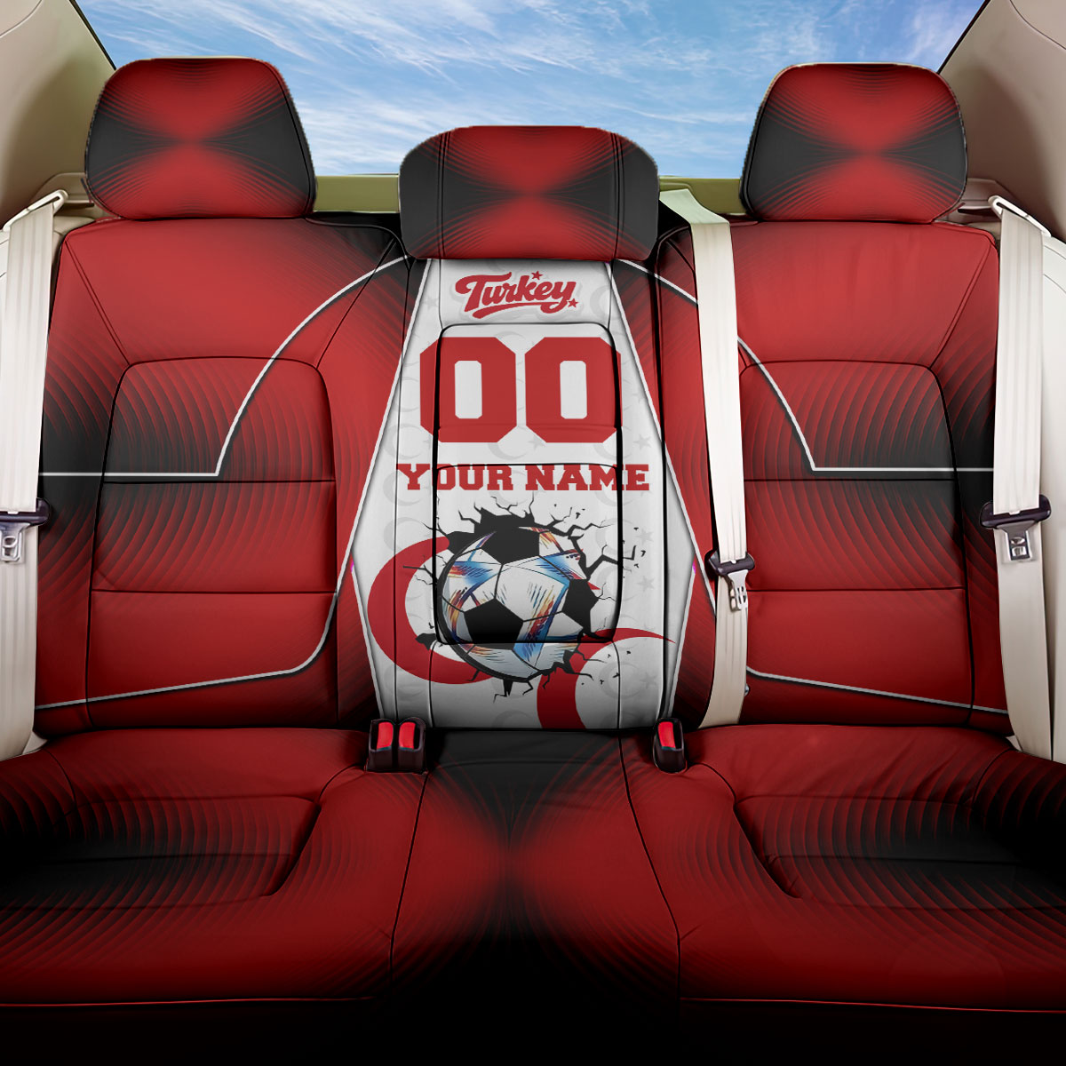 Personalized Turkey Football Grey Wolf Back Car Seat Cover Turkish Mascot Soccer Ball Burst