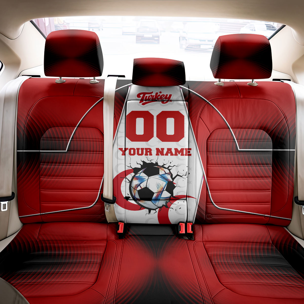 Personalized Turkey Football Grey Wolf Back Car Seat Cover Turkish Mascot Soccer Ball Burst