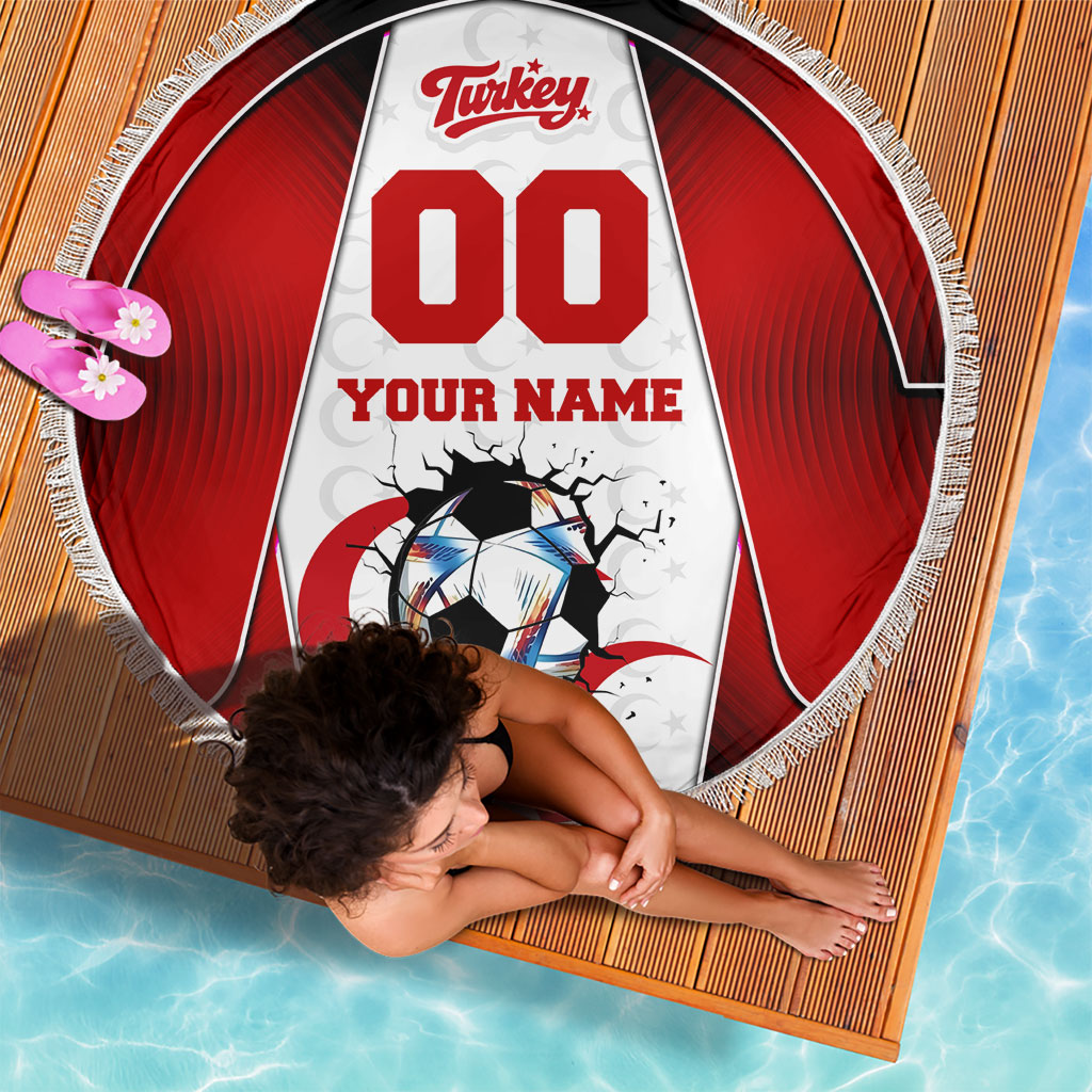 Personalized Turkey Football Grey Wolf Beach Blanket Turkish Mascot Soccer Ball Burst