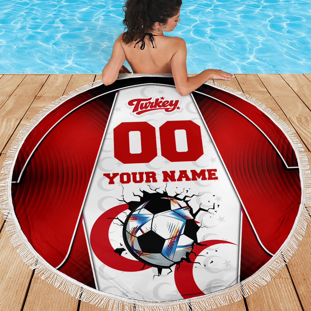 Personalized Turkey Football Grey Wolf Beach Blanket Turkish Mascot Soccer Ball Burst