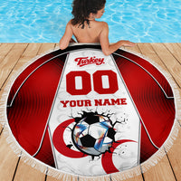 Personalized Turkey Football Grey Wolf Beach Blanket Turkish Mascot Soccer Ball Burst