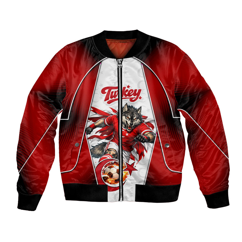Personalized Turkey Football Grey Wolf Bomber Jacket Turkish Mascot Soccer Ball Burst