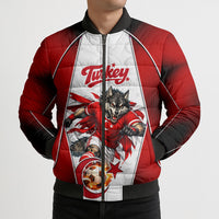 Personalized Turkey Football Grey Wolf Bomber Puffer Jacket Turkish Mascot Soccer Ball Burst