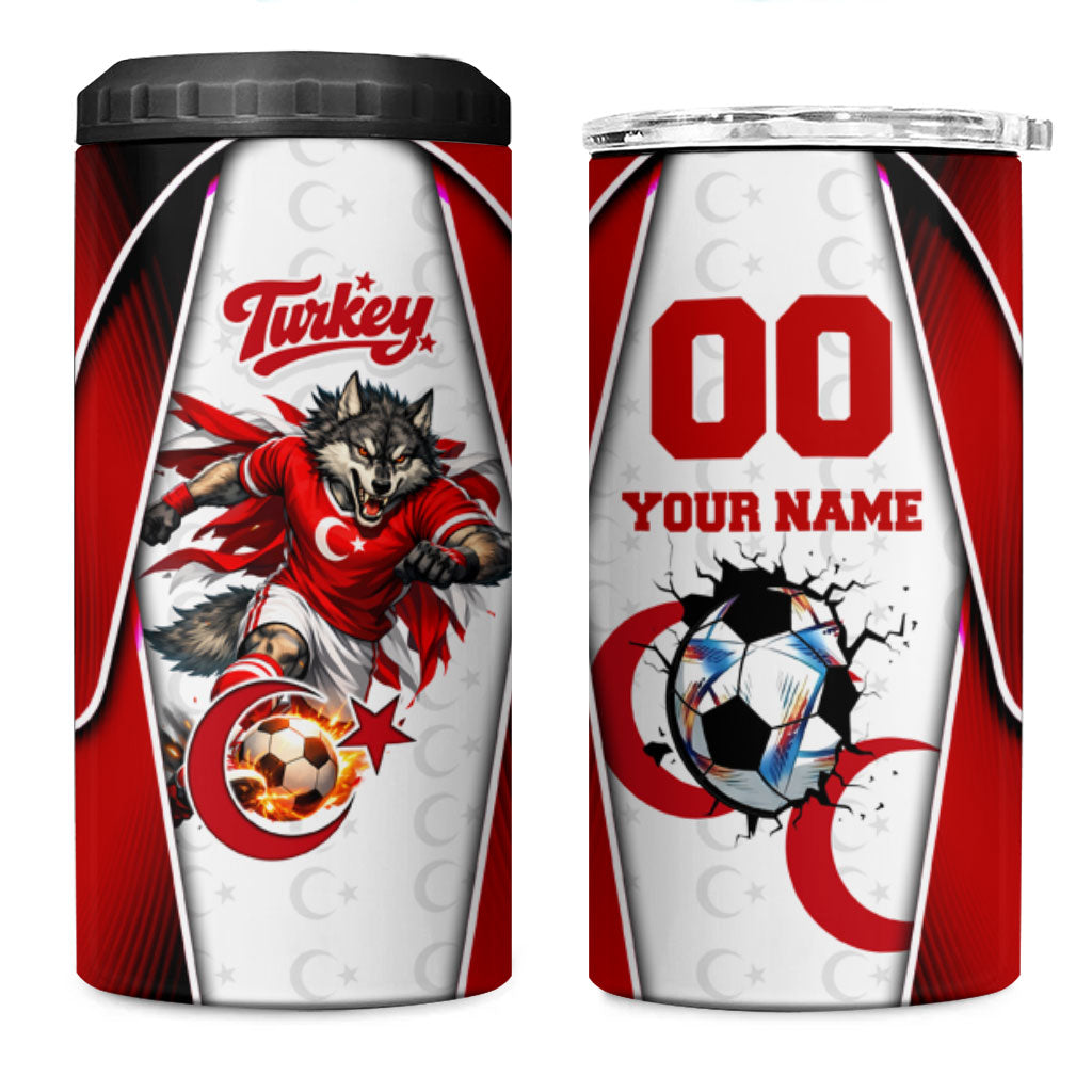 Personalized Turkey Football Grey Wolf 4 in 1 Can Cooler Tumbler Turkish Mascot Soccer Ball Burst