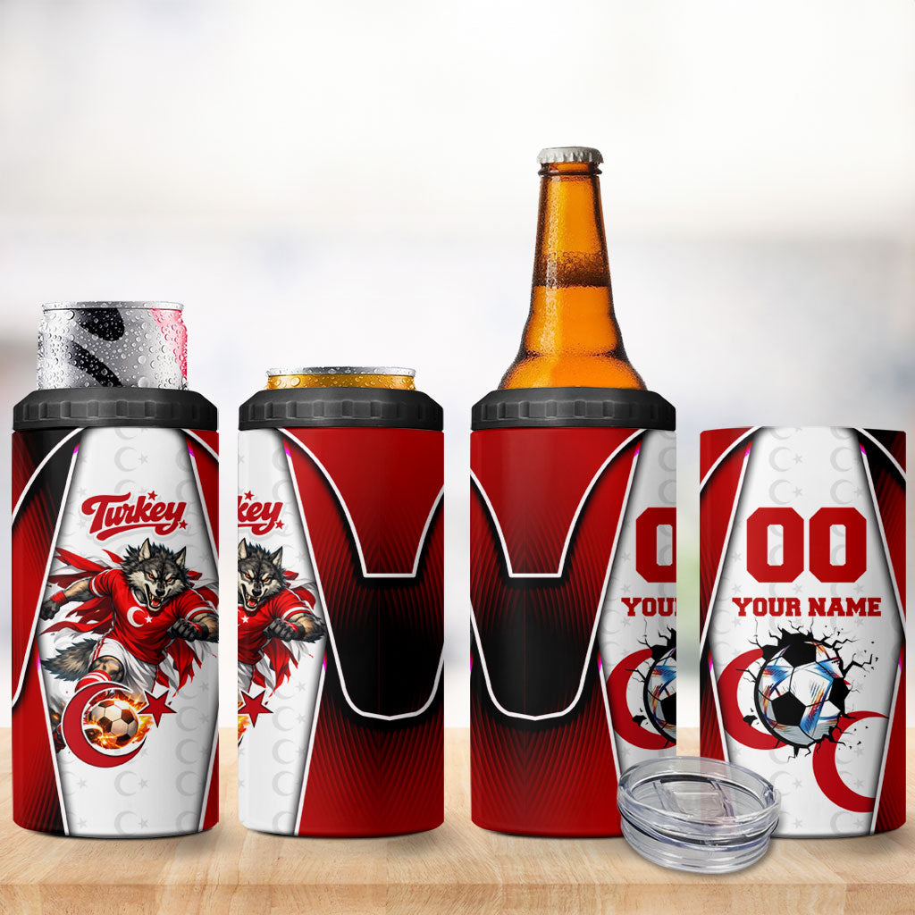 Personalized Turkey Football Grey Wolf 4 in 1 Can Cooler Tumbler Turkish Mascot Soccer Ball Burst