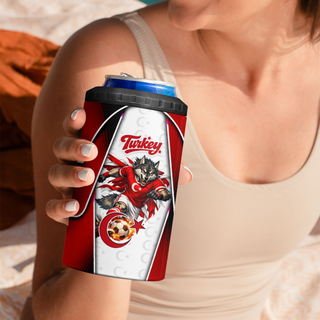 Personalized Turkey Football Grey Wolf 4 in 1 Can Cooler Tumbler Turkish Mascot Soccer Ball Burst