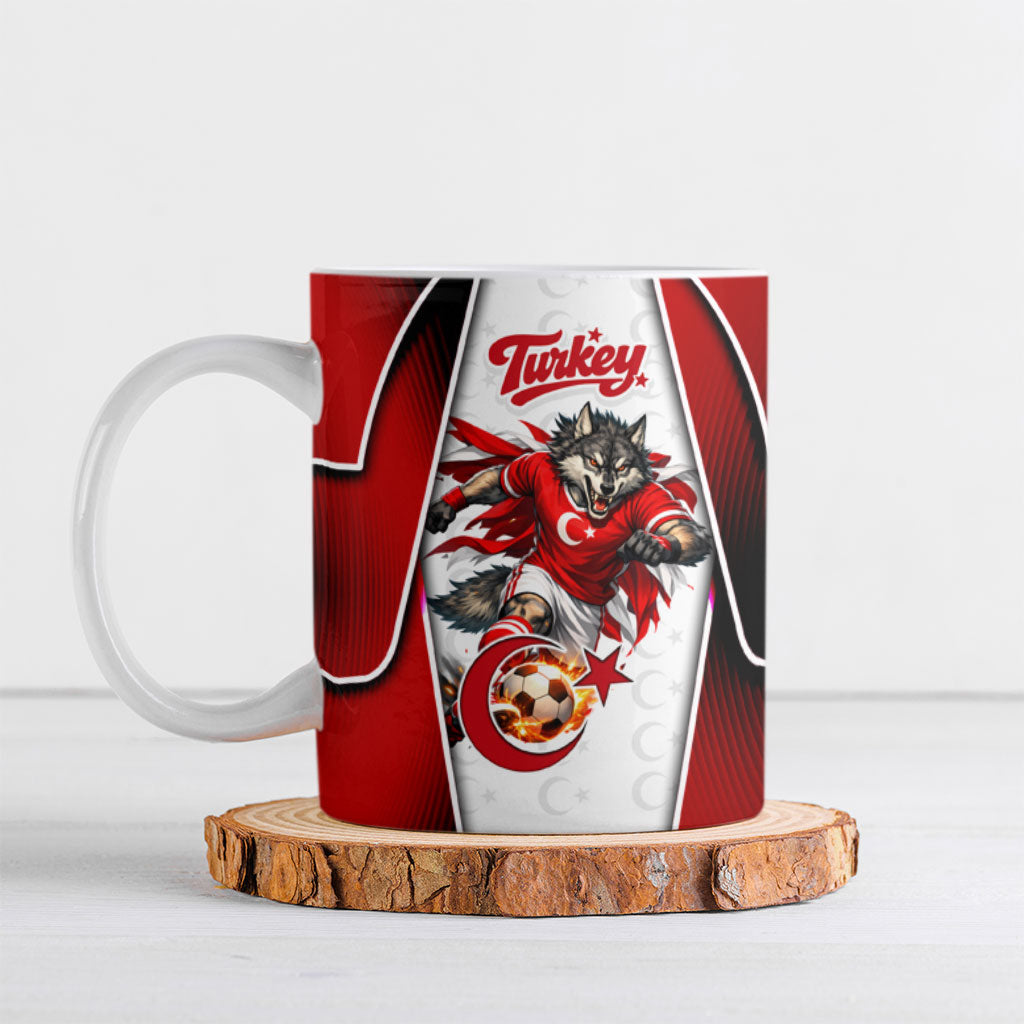Personalized Turkey Football Grey Wolf Ceramic Mug Turkish Mascot Soccer Ball Burst